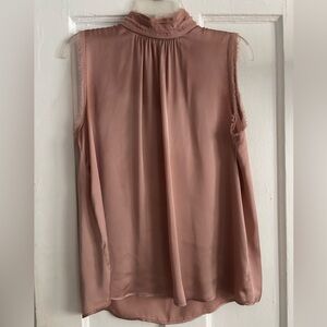 ZARA Satin Mock Neck Sleeveless Blouse Top Frayed Detail Mauve Pink Sz Medium